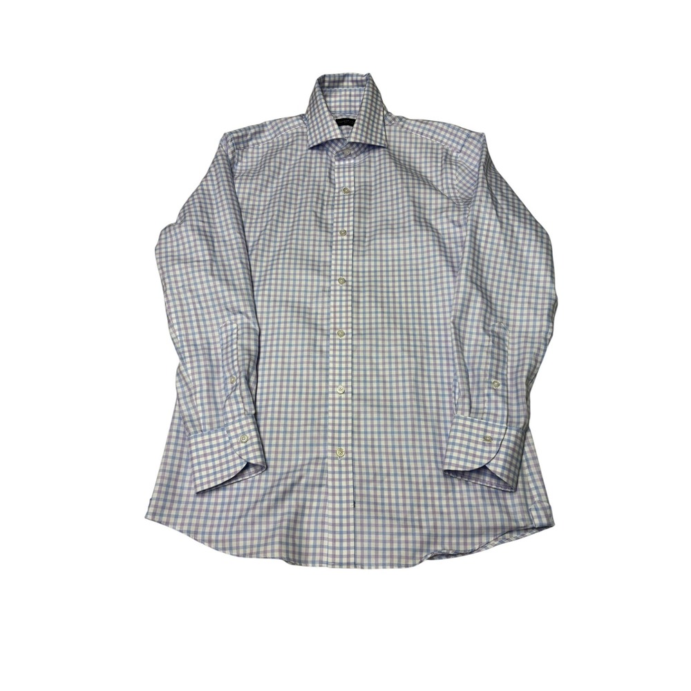 Proper Cloth Mens 15.5-31 Dress Shirt Blue Purple Gingham Check Cotton